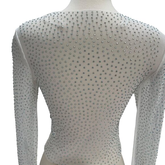 Small Rhinestone Embellished Sheer Mesh Top Party Glam Clubbing Festival Evening - Picture 5 of 8